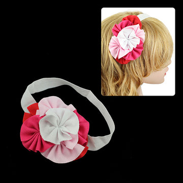 Girls Soft Fabric Flowers Stretch Headband Red Pink White